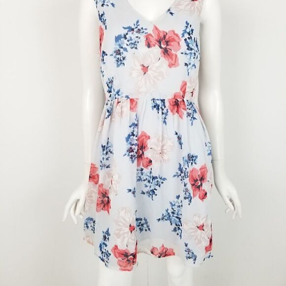 JACK Womens Size 10 Blue & Red Floral V Neck Sleeveless Fit & Flare Dress - Picture 3 of 6